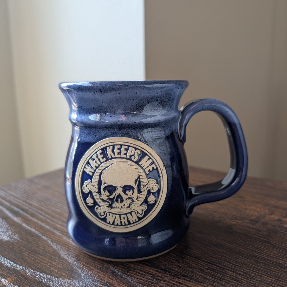 Zero Foxtrot Hate Keeps Me Warm Sunset Hill Stoneware Blue Glazed Ceramic Mug
